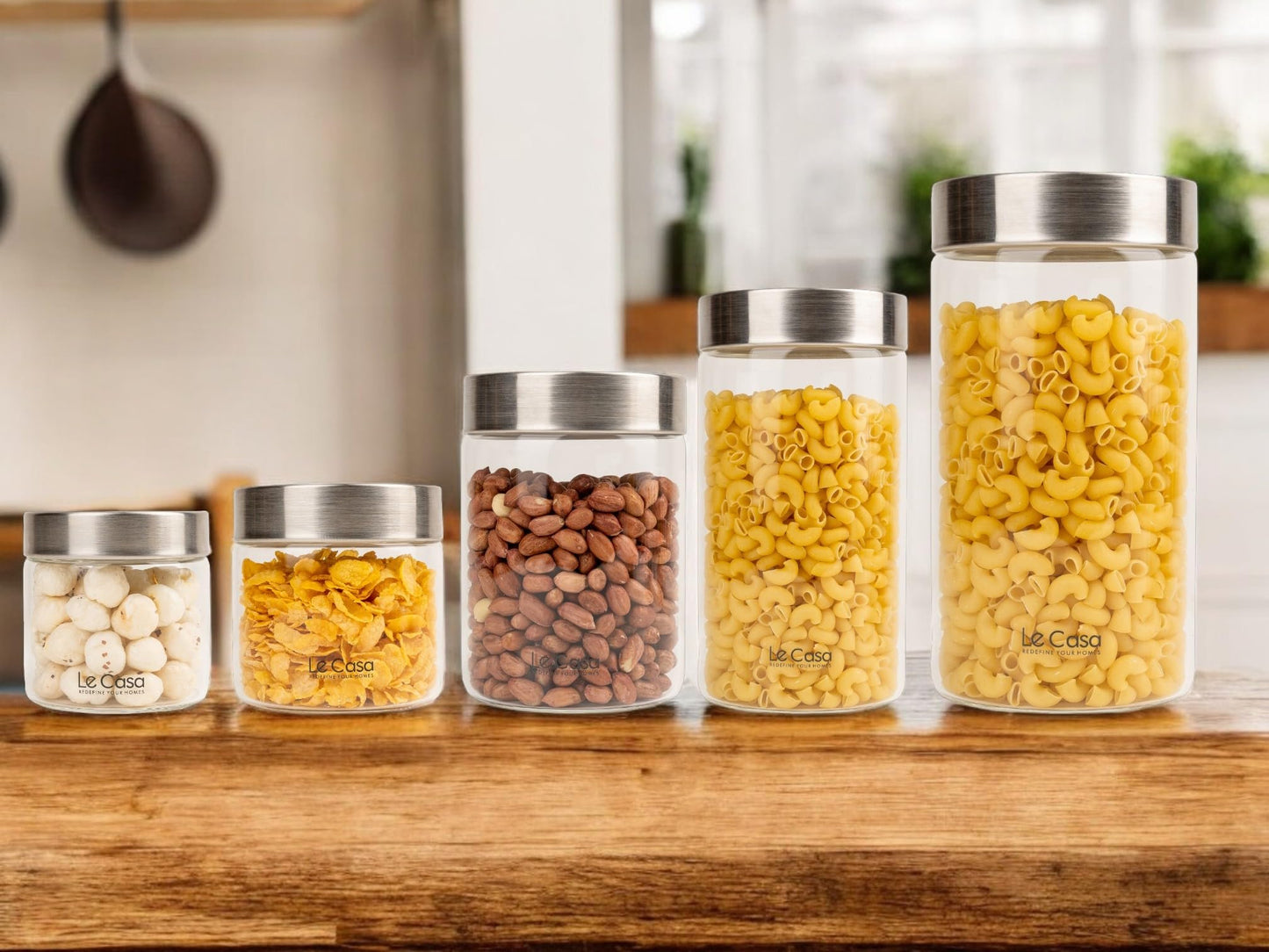 LeCasa - AirTight Borosilicate Round Glass Jar With Screw Steel Lid 4700ML | 100% Borosilicate Glass With ISO Certification | Ideal Use For - Storage, Serving, Snacks, Grocery Storage |