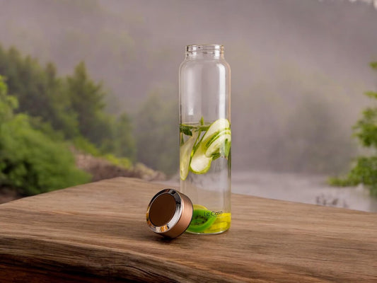 LeCasa - Borosilicate Glass Bottle With Copper Colour Screw Lid - 3034 | Capacity - 1000ML | 100% Pure Borosolicate Glass With ISO Certification | BPA Free, Leak Proof, Rust Free & Eco Friendly |