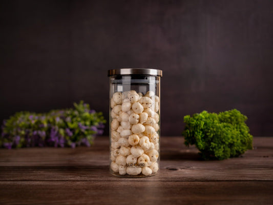 LeCasa - Denver Airtight Borosilicate Round Glass Jar With Steel Push Lid 1100ML | 100% Borosilicate Glass With ISO Certification | Ideal Use For - Storage, Serving, Snacks, Grocery Storage |