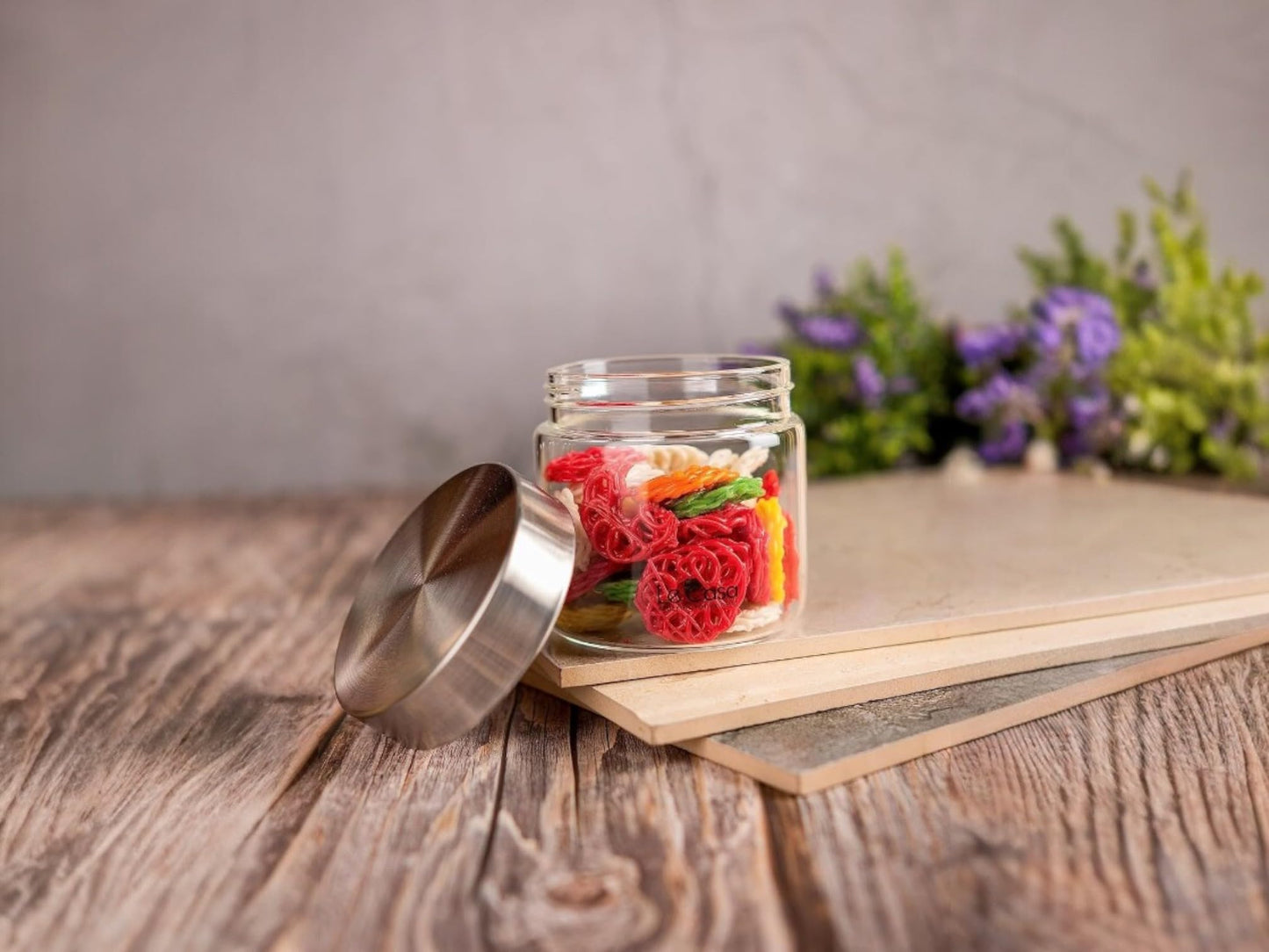 LeCasa - AirTight Borosilicate Round Glass Jar With Screw Steel Lid 500ML | 100% Borosilicate Glass With ISO Certification | Ideal Use For - Storage, Serving, Snacks, Grocery Storage |