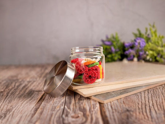 LeCasa - AirTight Borosilicate Round Glass Jar With Screw Steel Lid 500ML | 100% Borosilicate Glass With ISO Certification | Ideal Use For - Storage, Serving, Snacks, Grocery Storage |