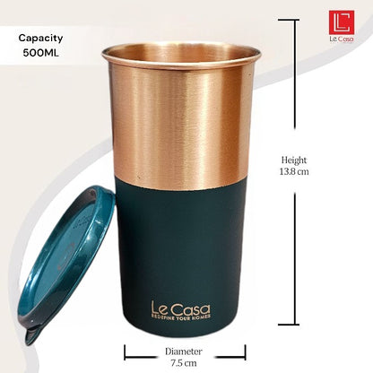LeCasa - Energy Copper Water Tumbler 500ML | Color - C.Green | 100% Pure Copper With ISO Certification |