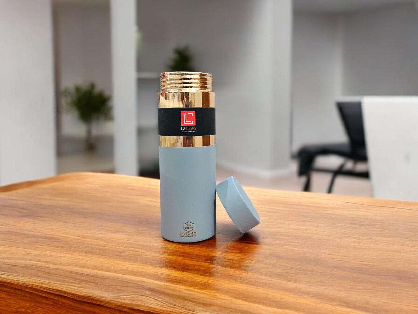 LeCasa - Greek Copper Water Bottle 500ML | Color - Berish Grey | 100% Pure Copper With ISO Certification |