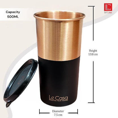 LeCasa - Energy Copper Water Tumbler 500ML | Color - Black | 100% Pure Copper With ISO Certification |