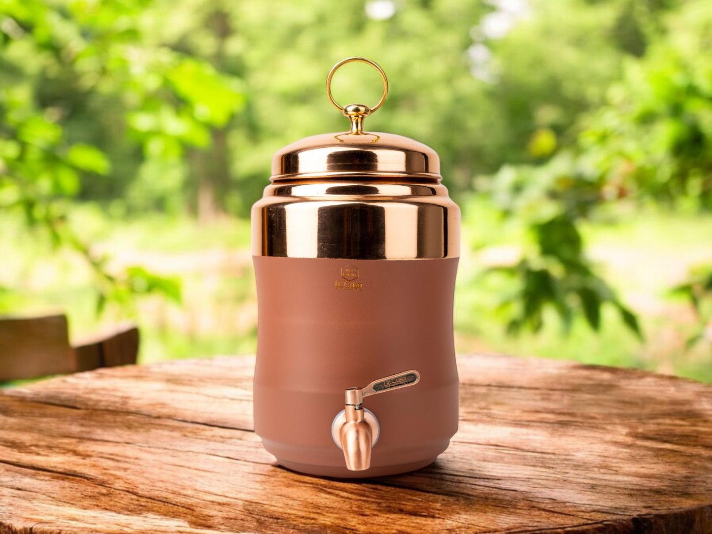 LeCasa - Wagon Copper Water Dispenser with Brass (Pital) Tap - Terracotta | Capacity - 5 Litre / 5000ML | 100% Pure Copper with ISO Certification |
