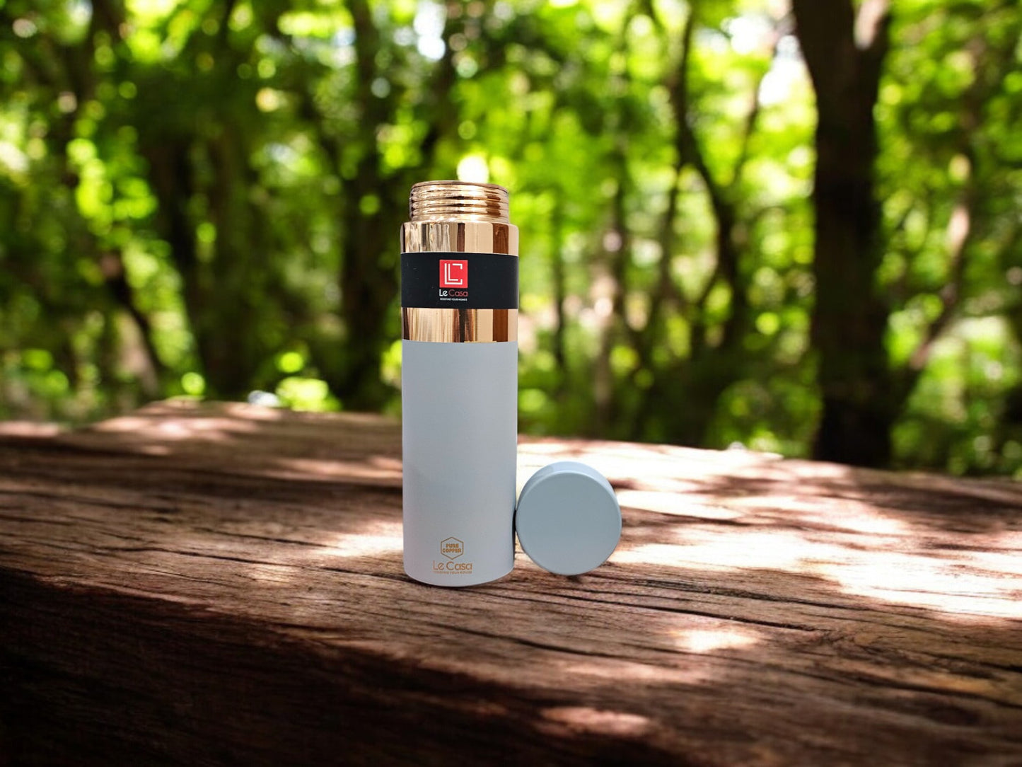 LeCasa - Greek Copper Water Bottle 750ML | Color - Berrish Grey | 100% Pure Copper With ISO Certification |