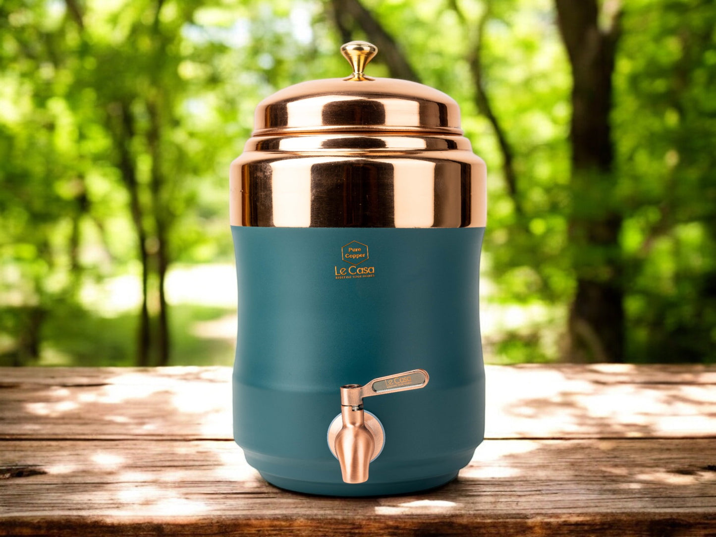 LeCasa - Wagon Copper Water Dispenser with Brass (Pital) Tap - Dark Cyan | Capacity - 5 Litre / 5000ML | 100% Pure Copper with ISO Certification |