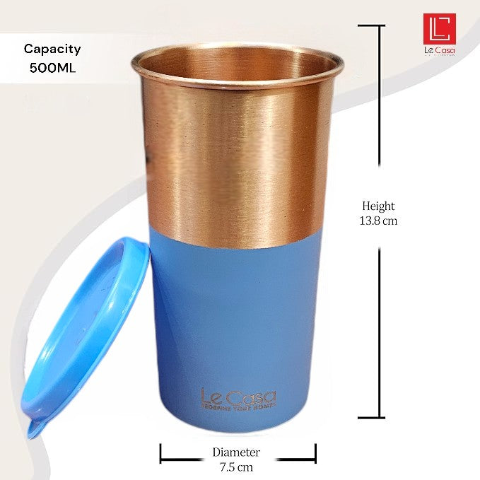 LeCasa - Energy Copper Water Tumbler 500ML | Color - Blue | 100% Pure Copper With ISO Certification |