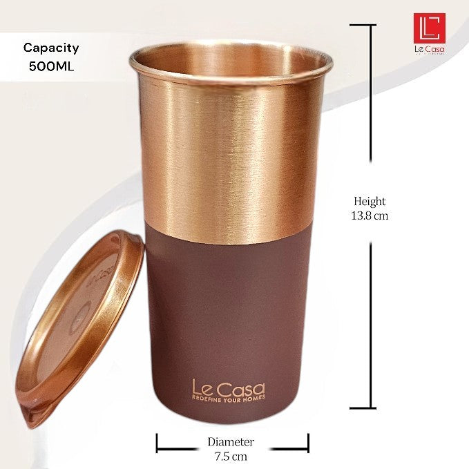 LeCasa - Energy Copper Water Tumbler 500ML | Color - Terracotta | 100% Pure Copper With ISO Certification |