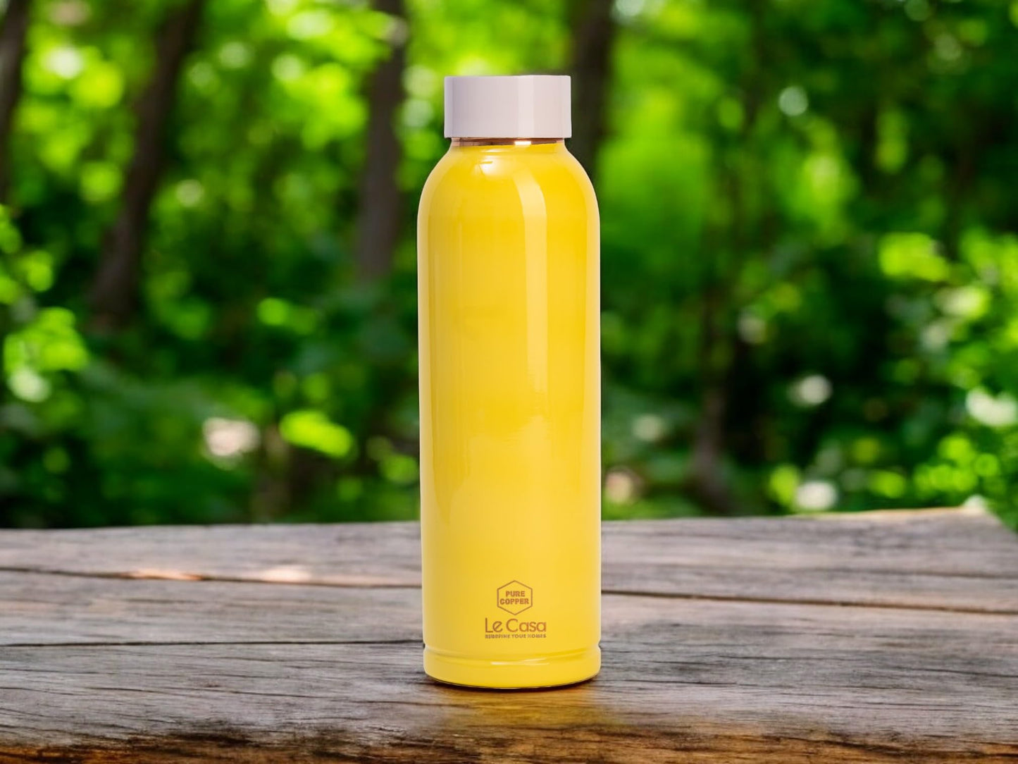 LeCasa - Duro Sports Copper Water Bottle 1000ML | Color - Yellow | 100% Pure Copper with ISO Certification | BPA Free, Leak Proof, Rust Free & Eco Friendly |