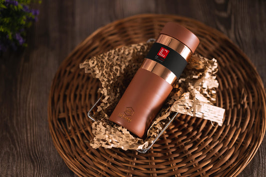 LeCasa - Greek Copper Water Bottle 500ML | Color - Terracotta | 100% Pure Copper With ISO Certification |