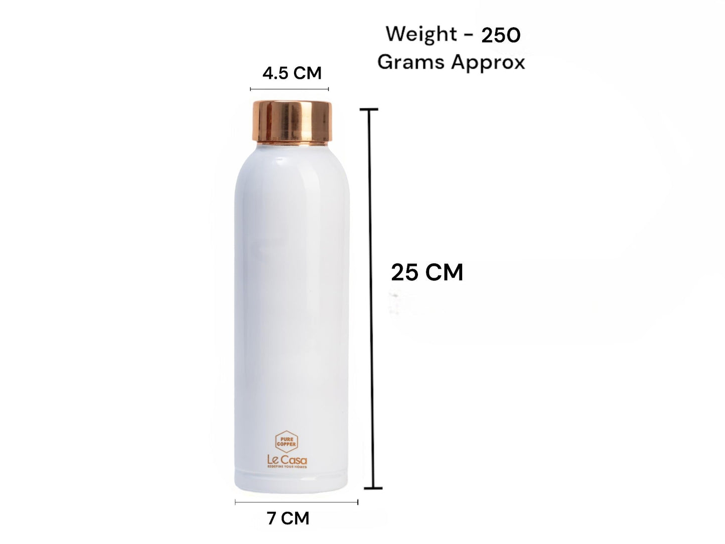 LeCasa - Duro Sports Copper Water Bottle 1000ML | Color - White | 100% Pure Copper with ISO Certification | BPA Free, Leak Proof, Rust Free & Eco Friendly |