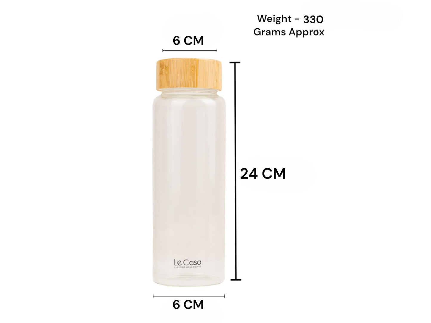 LeCasa - Borosilicate Glass Bottle With Bamboo Screw Lid - 3078 | Capacity - 500ML | 100% Pure Borosolicate Glass With ISO Certification | BPA Free, Leak Proof, Rust Free & Eco Friendly |