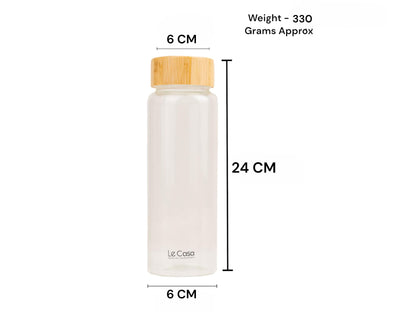 LeCasa - Borosilicate Glass Bottle With Bamboo Screw Lid - 3078 | Capacity - 500ML | 100% Pure Borosolicate Glass With ISO Certification | BPA Free, Leak Proof, Rust Free & Eco Friendly |