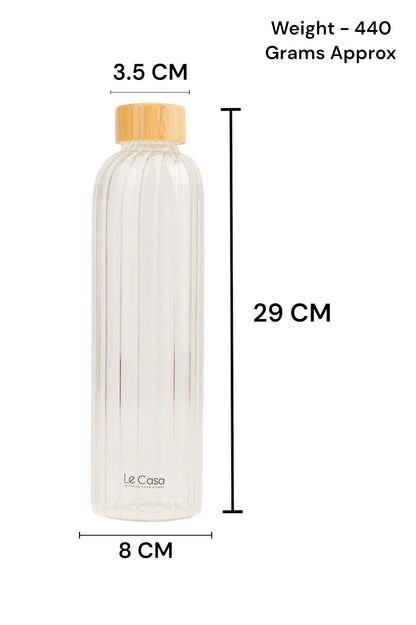 Madie Borosilicate Water Bottle With Bamboo Screw Lid 1000ML Each | Set Of - 2 Bottles | 100% Borosilicate Glass With ISO Certification | BPA Free, Rust Proof, Leakage Proof, Eco Friendly |