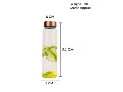 LeCasa - Borosilicate Glass Bottle With Copper Colour Screw Lid - 3080 | Capacity - 500ML | 100% Pure Borosolicate Glass With ISO Certification | BPA Free, Leak Proof, Rust Free & Eco Friendly |