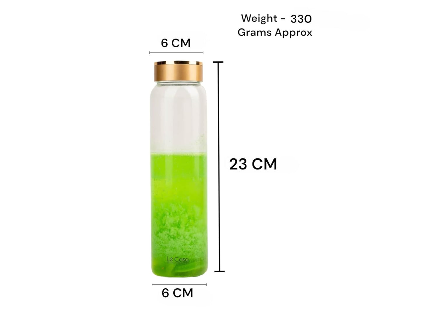 LeCasa - Cyric Borosilicate Glass Bottle With Golden Colour Screw Lid - 3079 | Capacity - 500ML | 100% Pure Borosolicate Glass With ISO Certification |