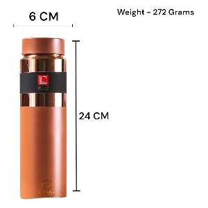 LeCasa - Greek Copper Water Bottle 750ML | Color - Terracotta | 100% Pure Copper With ISO Certification |
