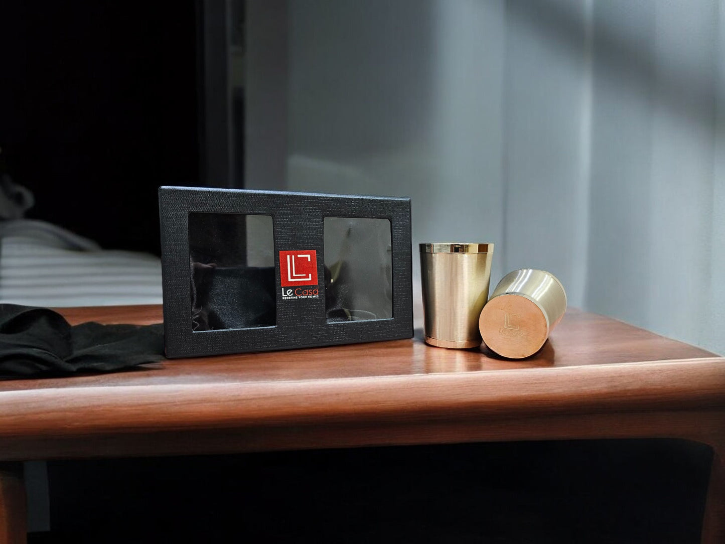 LeCasa - Kansa Glass with Gift Box Packaging | Design - Straight Set of 2 | Capacity - 300ML Each | 100% Pure Kansa Material with ISO Certification |