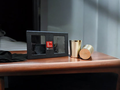 LeCasa - Kansa Glass with Gift Box Packaging | Design - Straight Set of 2 | Capacity - 300ML Each | 100% Pure Kansa Material with ISO Certification |