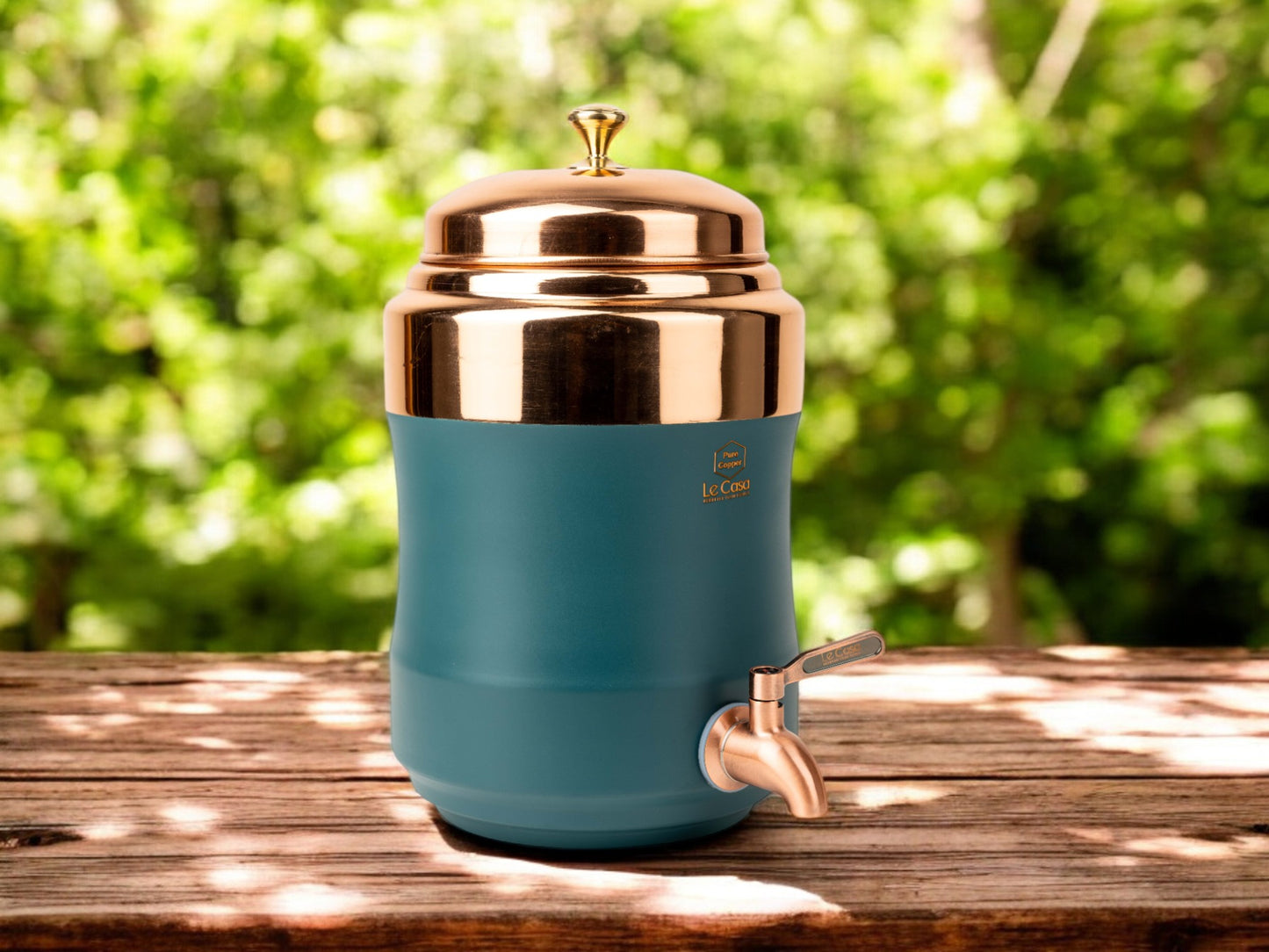 LeCasa - Wagon Copper Water Dispenser with Brass (Pital) Tap - Dark Cyan | Capacity - 5 Litre / 5000ML | 100% Pure Copper with ISO Certification |