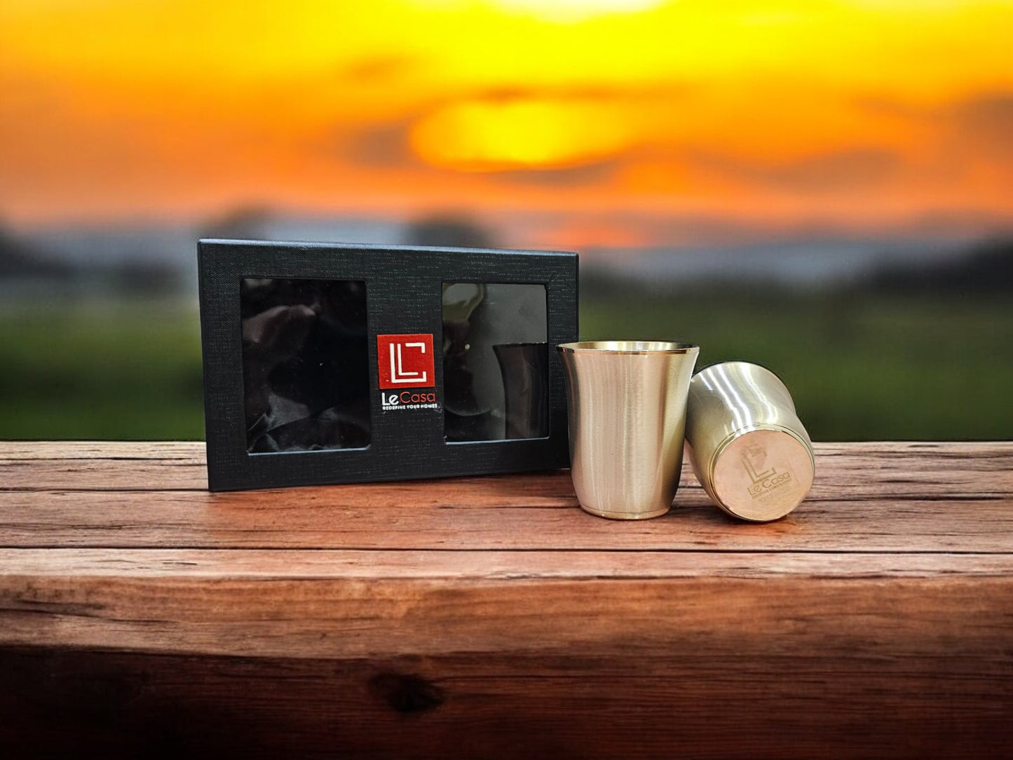 LeCasa - Kansa Glass with Gift Box Packaging | Design - Curvy Set of 2 | Capacity - 280ML Each | 100% Pure Kansa Material with ISO Certification |