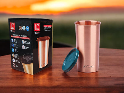 LeCasa - Energy Copper Water Tumbler 500ML Matt With Plastic Lid | 100% Pure Copper With ISO Certification |