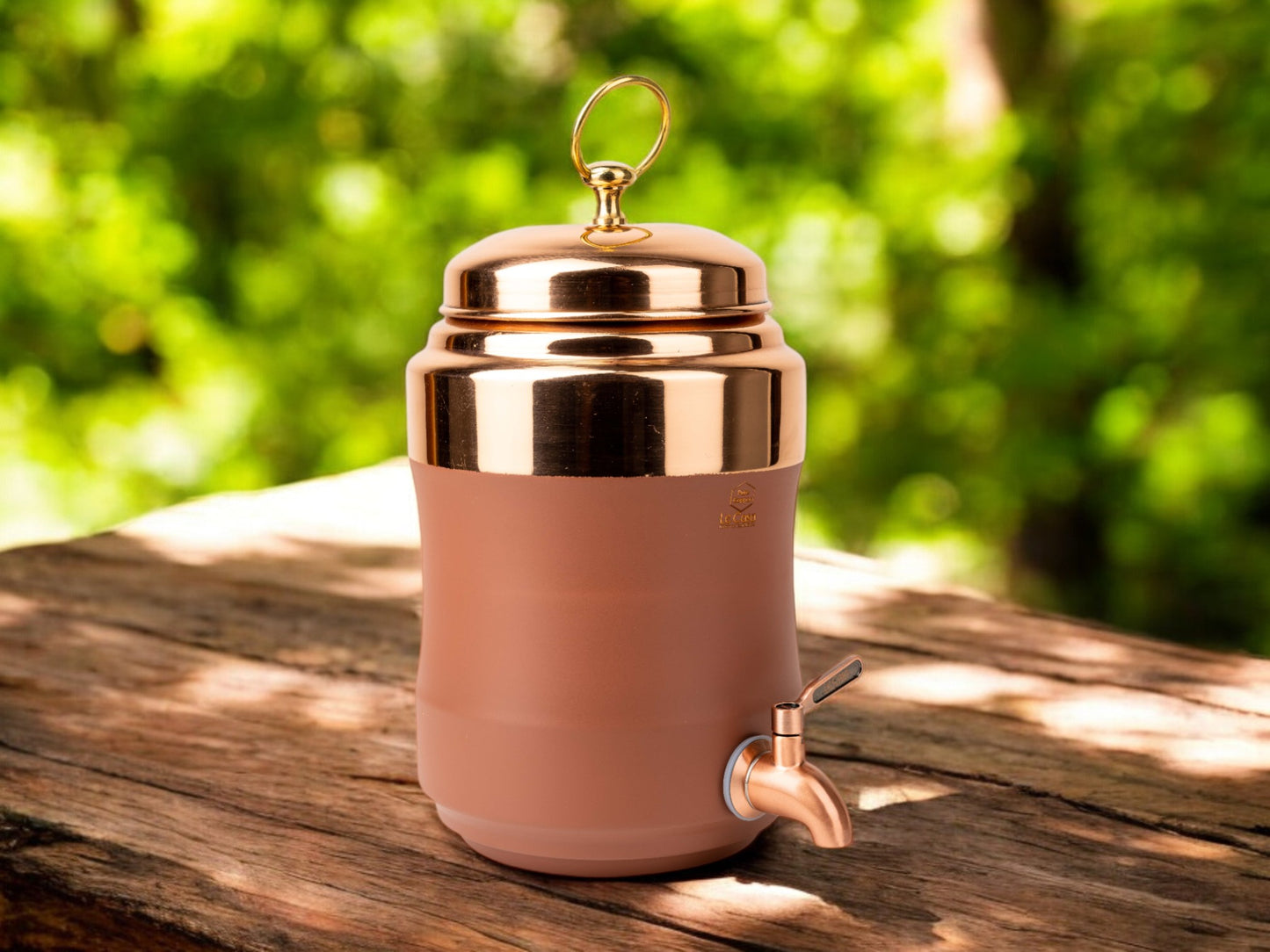 LeCasa - Wagon Copper Water Dispenser with Brass (Pital) Tap - Terracotta | Capacity - 5 Litre / 5000ML | 100% Pure Copper with ISO Certification |