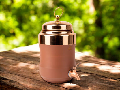 LeCasa - Wagon Copper Water Dispenser with Brass (Pital) Tap - Terracotta | Capacity - 5 Litre / 5000ML | 100% Pure Copper with ISO Certification |