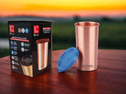 LeCasa - Energy Copper Water Tumbler 500ML Matt With Plastic Lid | 100% Pure Copper With ISO Certification |