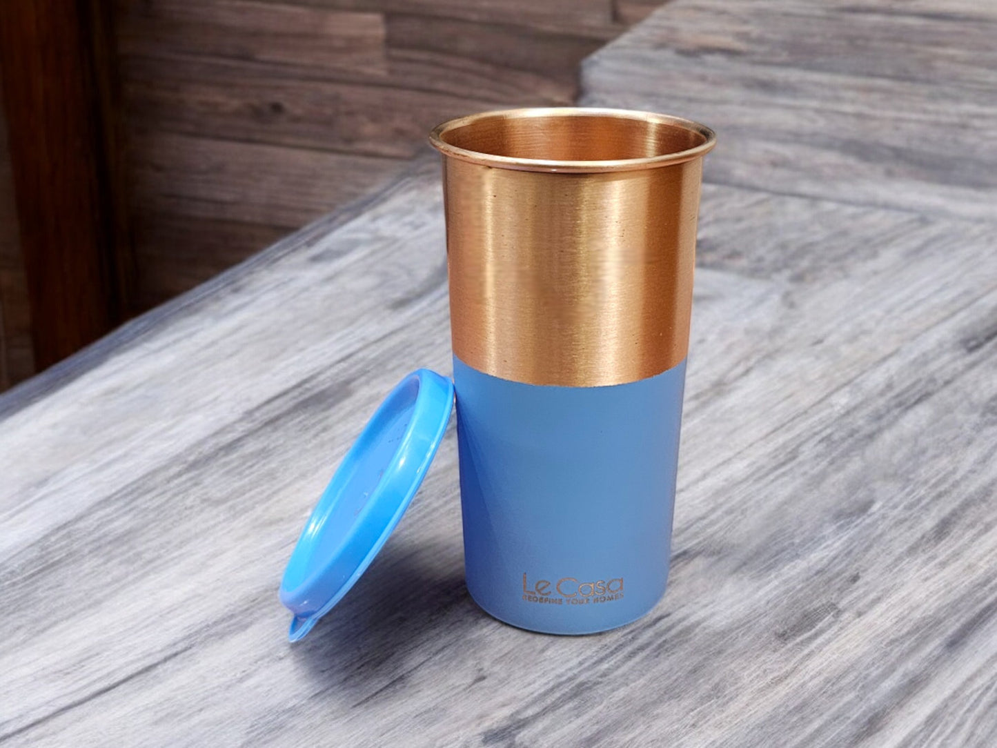 LeCasa - Energy Copper Water Tumbler 500ML | Color - Blue | 100% Pure Copper With ISO Certification |