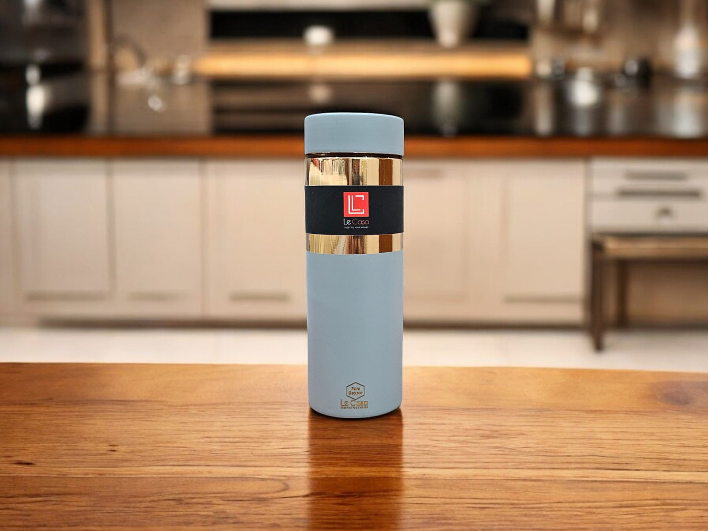 LeCasa - Greek Copper Water Bottle 500ML | Color - Berish Grey | 100% Pure Copper With ISO Certification |