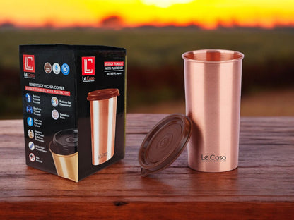 LeCasa - Energy Copper Water Tumbler 500ML Matt With Plastic Lid | 100% Pure Copper With ISO Certification |
