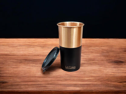 LeCasa - Energy Copper Water Tumbler 500ML | Color - Black | 100% Pure Copper With ISO Certification |
