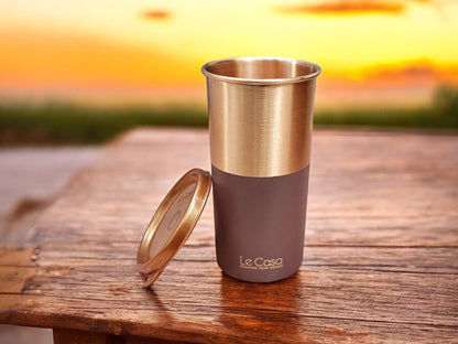 LeCasa - Energy Copper Water Tumbler 500ML | Color - Terracotta | 100% Pure Copper With ISO Certification |