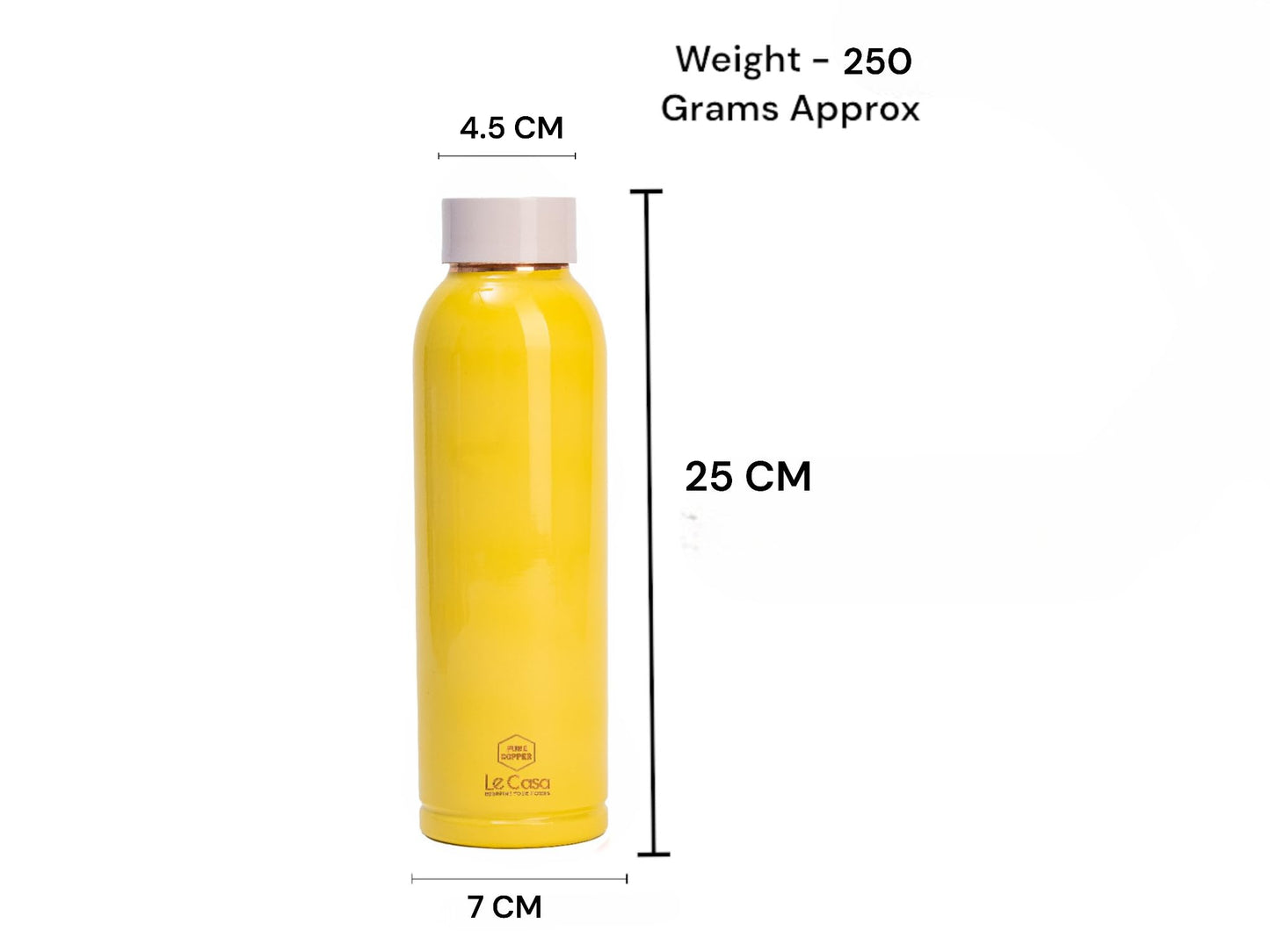LeCasa - Duro Sports Copper Water Bottle 1000ML | Color - Yellow | 100% Pure Copper with ISO Certification | BPA Free, Leak Proof, Rust Free & Eco Friendly |