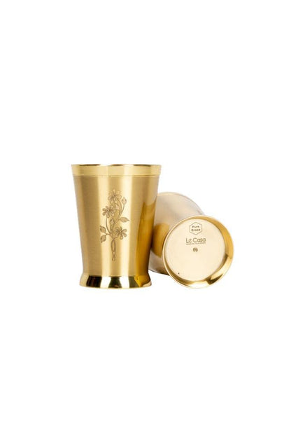LeCasa - Wave Brass Tumbler Gift Box Packing | Set of - 2 | Capacity - 280ML Each | 100% Brass with ISO Certification |