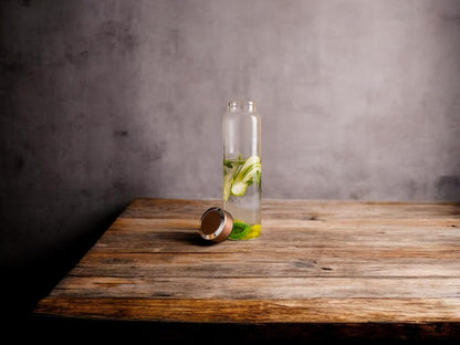 LeCasa - Borosilicate Glass Bottle With Copper Colour Screw Lid - 3080 | Capacity - 500ML | 100% Pure Borosolicate Glass With ISO Certification | BPA Free, Leak Proof, Rust Free & Eco Friendly |
