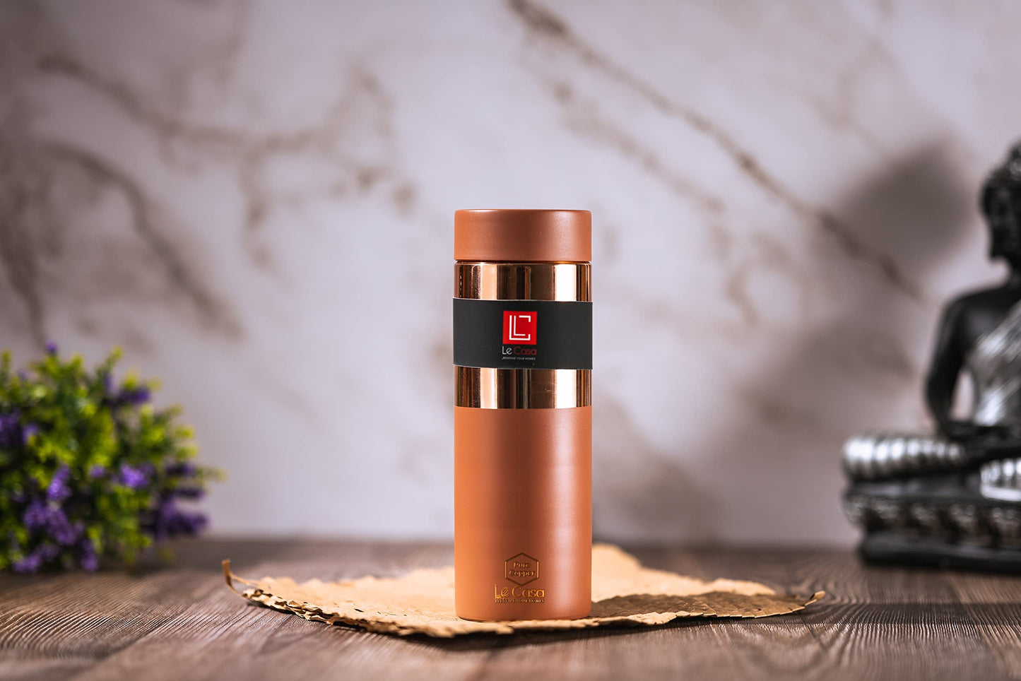 LeCasa - Greek Copper Water Bottle 500ML | Color - Terracotta | 100% Pure Copper With ISO Certification |