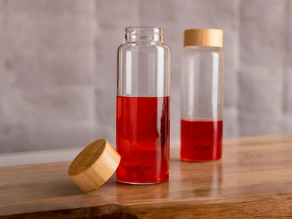 LeCasa - Borosilicate Glass Bottle With Bamboo Screw Lid - 3033 | Capacity - 1000ML | 100% Pure Borosolicate Glass With ISO Certification | BPA Free, Leak Proof, Rust Free & Eco Friendly |