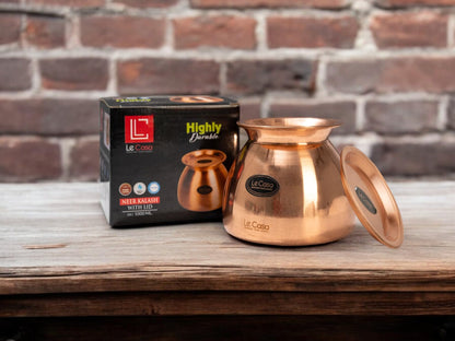 LeCasa - Neer Copper Kalash With Lid 1000ML | 100% Pure Copper With ISO Certification |