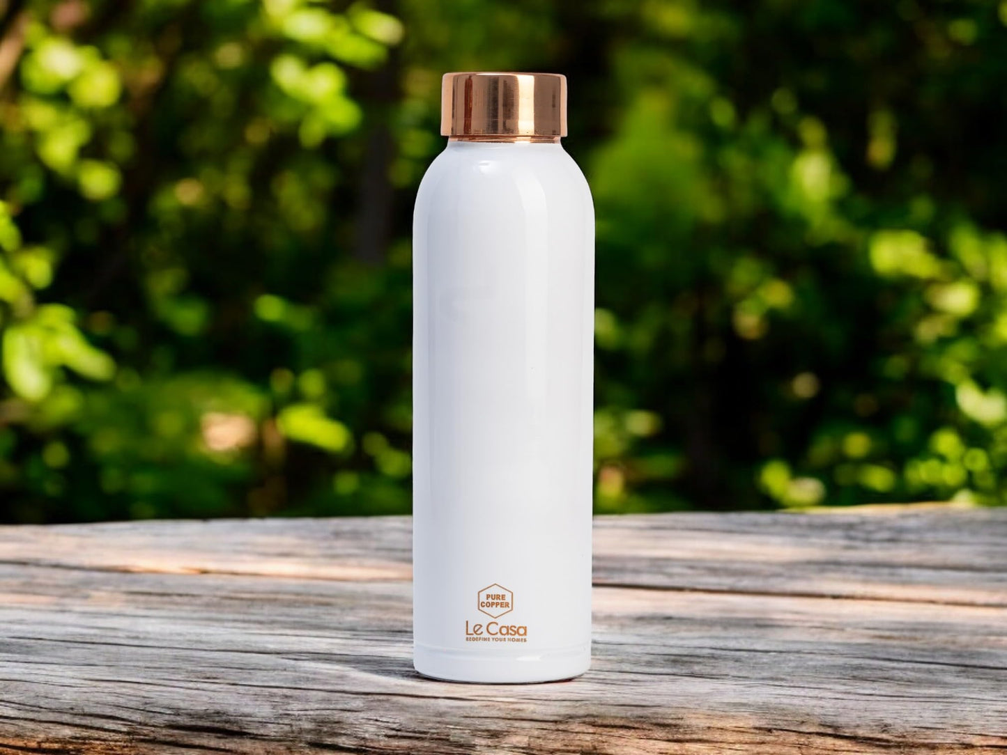 LeCasa - Duro Sports Copper Water Bottle 1000ML | Color - White | 100% Pure Copper with ISO Certification | BPA Free, Leak Proof, Rust Free & Eco Friendly |
