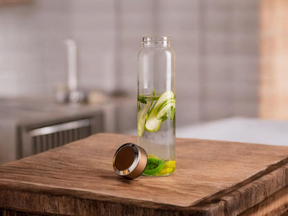 LeCasa - Borosilicate Glass Bottle With Copper Colour Screw Lid - 3081 | Capacity - 750ML | 100% Pure Borosolicate Glass With ISO Certification | BPA Free, Leak Proof, Rust Free & Eco Friendly |