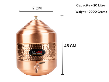 LeCasa - Aqua Cool Copper Water Dispenser with Brass (Pital) Tap | Capacity - 20 Litre / 20000ML | 100% Pure Copper with ISO Certification |