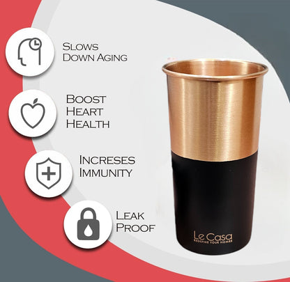 LeCasa - Energy Copper Water Tumbler 500ML | Color - Black | 100% Pure Copper With ISO Certification |
