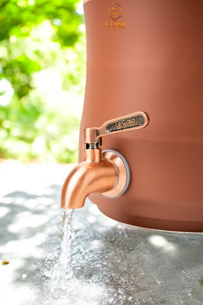 LeCasa - Wagon Copper Water Dispenser with Brass (Pital) Tap - Terracotta | Capacity - 5 Litre / 5000ML | 100% Pure Copper with ISO Certification |