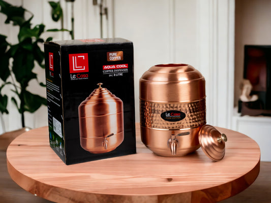 LeCasa - Aqua Cool Copper Water Dispenser with Brass (Pital) Tap | Capacity - 8 Litre / 8000ML | 100% Pure Copper with ISO Certification |