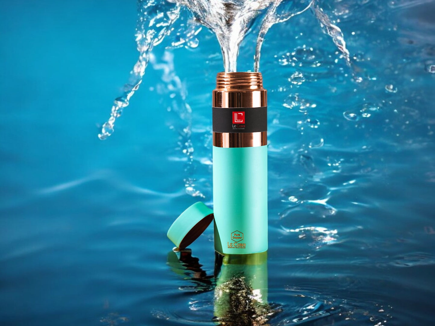 LeCasa - Greek Copper Water Bottle 1000ML | Color - C.Green | 100% Pure Copper With ISO Certification |