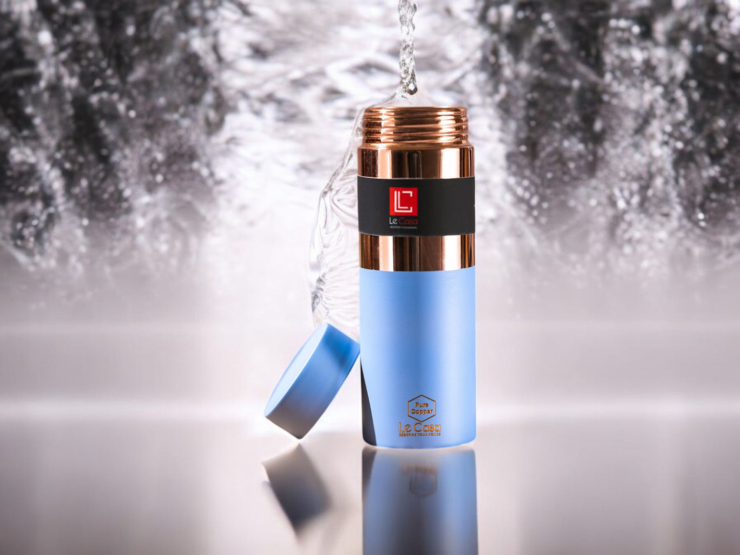 LeCasa - Greek Copper Water Bottle 500ML | Color - Sky Blue | 100% Pure Copper With ISO Certification |