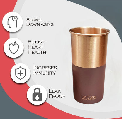 LeCasa - Energy Copper Water Tumbler 500ML | Color - Terracotta | 100% Pure Copper With ISO Certification |